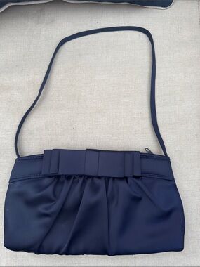 Adrianna Papell Navy Satin Bow Shoulder Clutch